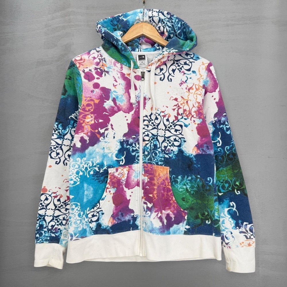 The North Face Full Zip Hoodie Multi Color Abstract Scroll Print Large